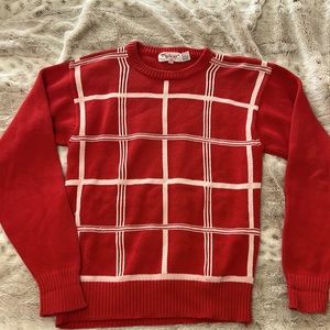 Vintage Parker of Vienna red/cream plaid crewneck sweater - small